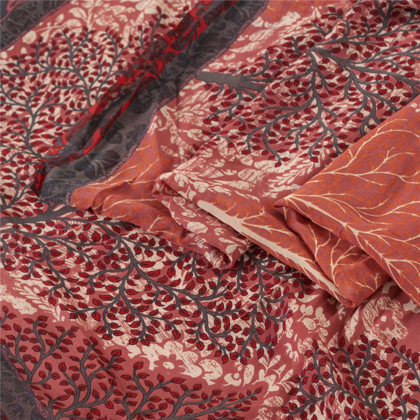 Sanskriti Vintage Sarees Peach Pure Georgette Printed Sari 6yd Craft Fabric