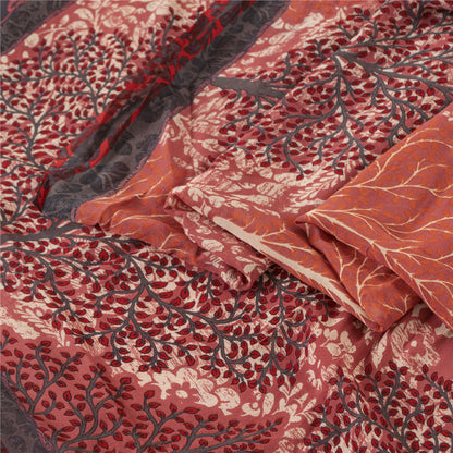 Sanskriti Vintage Sarees Peach Pure Georgette Printed Sari 6yd Craft Fabric