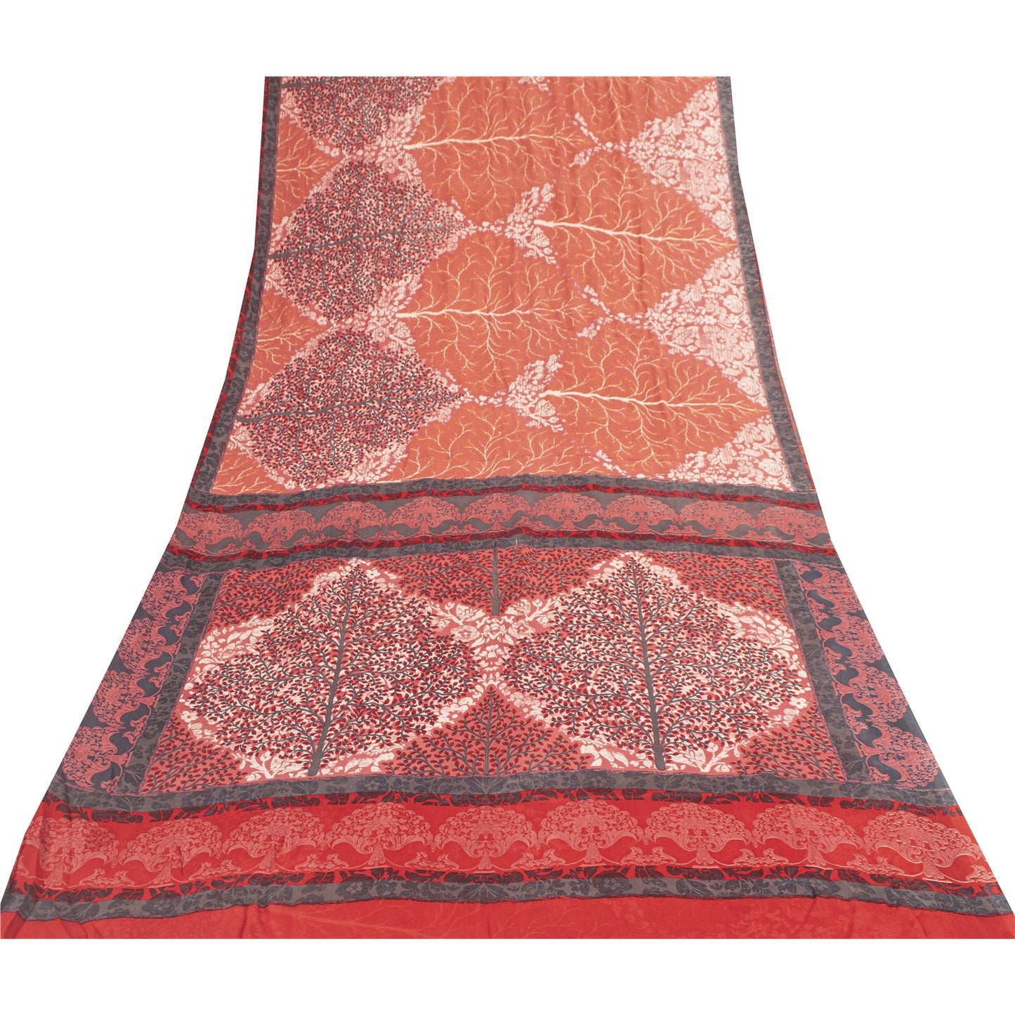 Sanskriti Vintage Sarees Peach Pure Georgette Printed Sari 6yd Craft Fabric