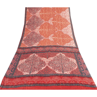 Sanskriti Vintage Sarees Peach Pure Georgette Printed Sari 6yd Craft Fabric