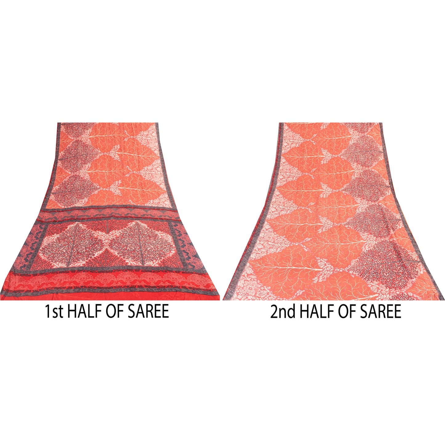 Sanskriti Vintage Sarees Peach Pure Georgette Printed Sari 6yd Craft Fabric