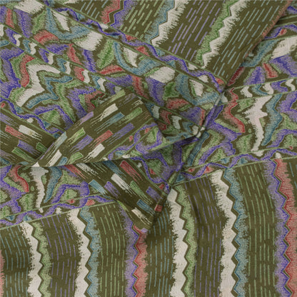 Sanskriti Vintage Sarees Green Pure Silk Abstract Printed Sari 5+yd Craft Fabric