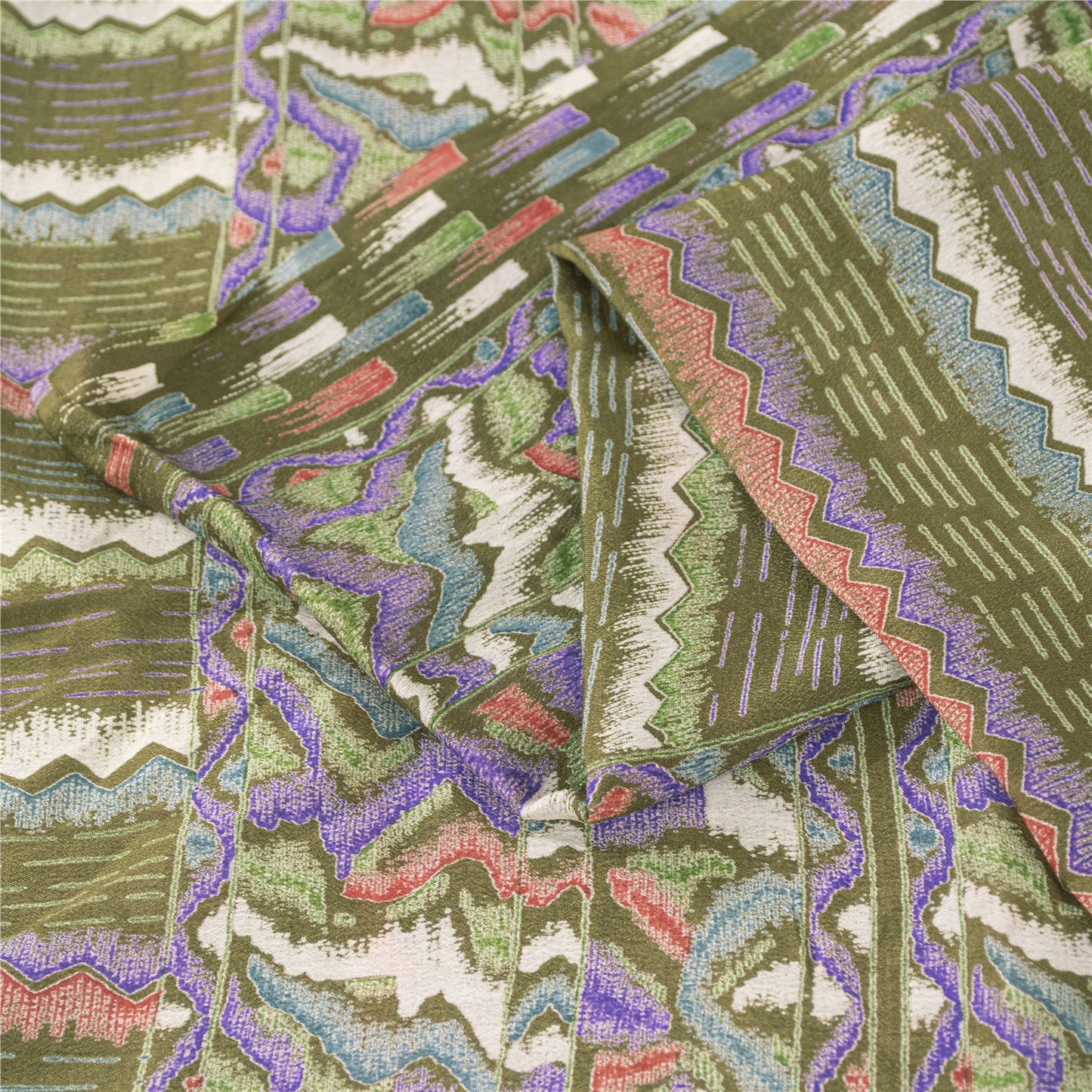 Sanskriti Vintage Sarees Green Pure Silk Abstract Printed Sari 5+yd Craft Fabric