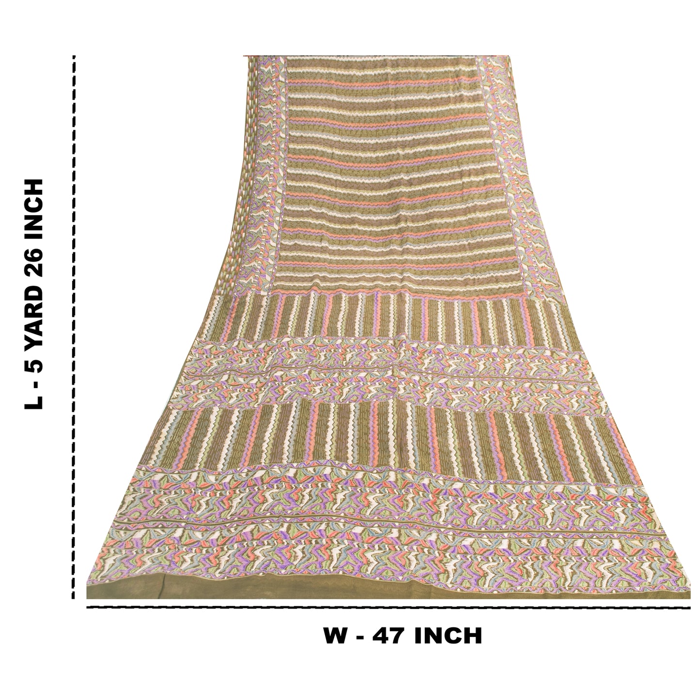 Sanskriti Vintage Sarees Green Pure Silk Abstract Printed Sari 5+yd Craft Fabric