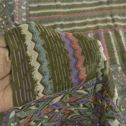 Sanskriti Vintage Sarees Green Pure Silk Abstract Printed Sari 5+yd Craft Fabric
