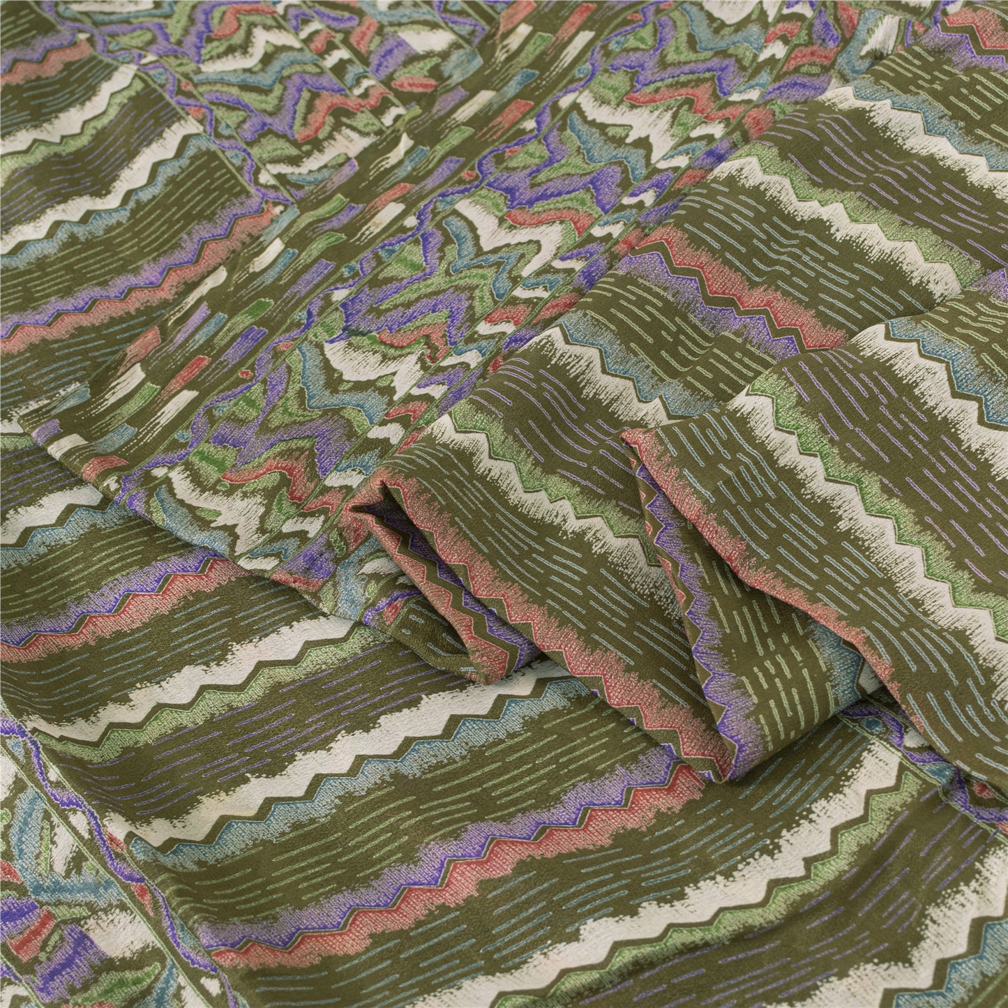 Sanskriti Vintage Sarees Green Pure Silk Abstract Printed Sari 5+yd Craft Fabric