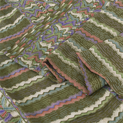 Sanskriti Vintage Sarees Green Pure Silk Abstract Printed Sari 5+yd Craft Fabric