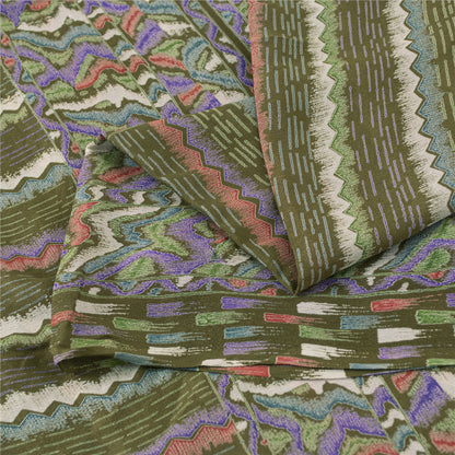 Sanskriti Vintage Sarees Green Pure Silk Abstract Printed Sari 5+yd Craft Fabric