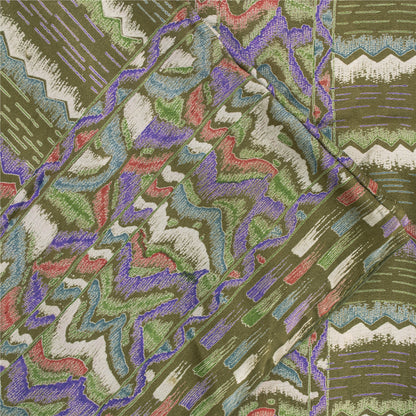 Sanskriti Vintage Sarees Green Pure Silk Abstract Printed Sari 5+yd Craft Fabric