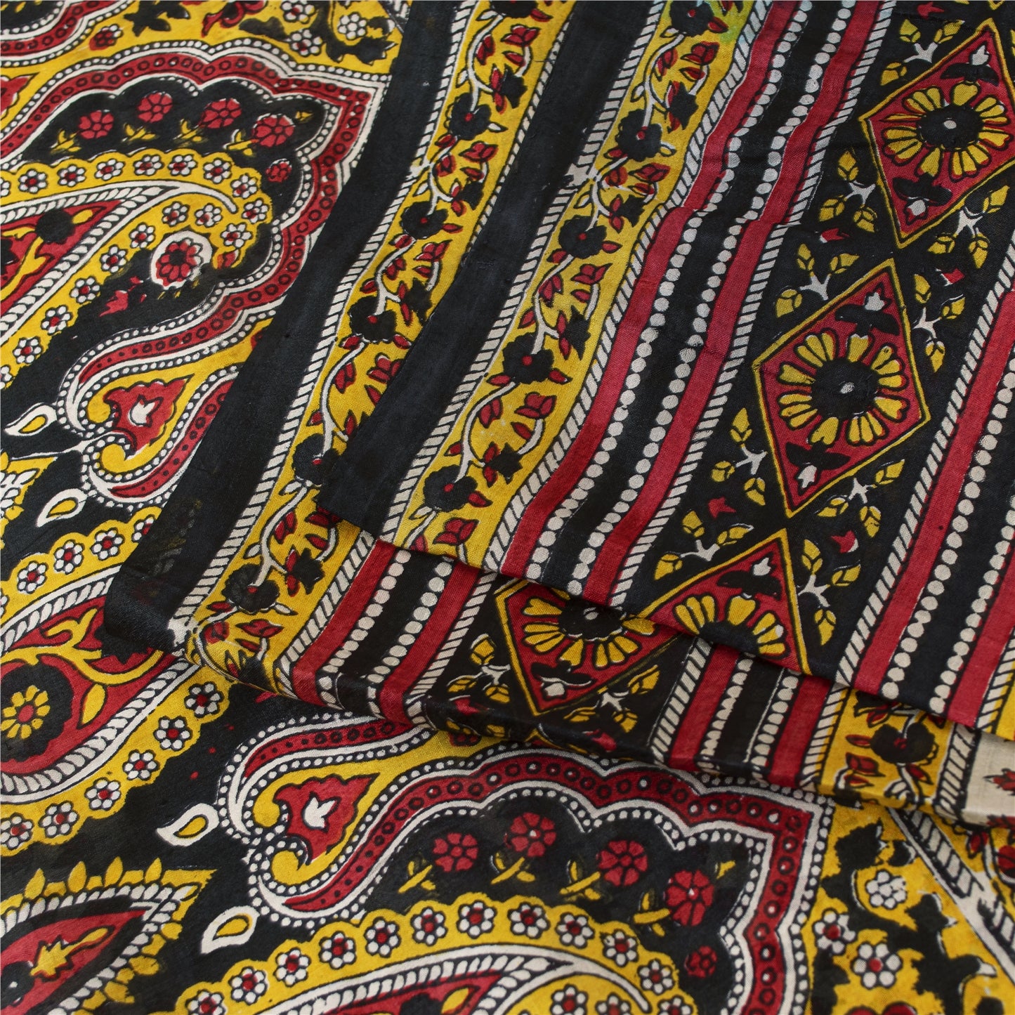 Sanskriti Vintage Sarees ivory 100% Pure Silk Printed Sari 5+yd Craft Fabric