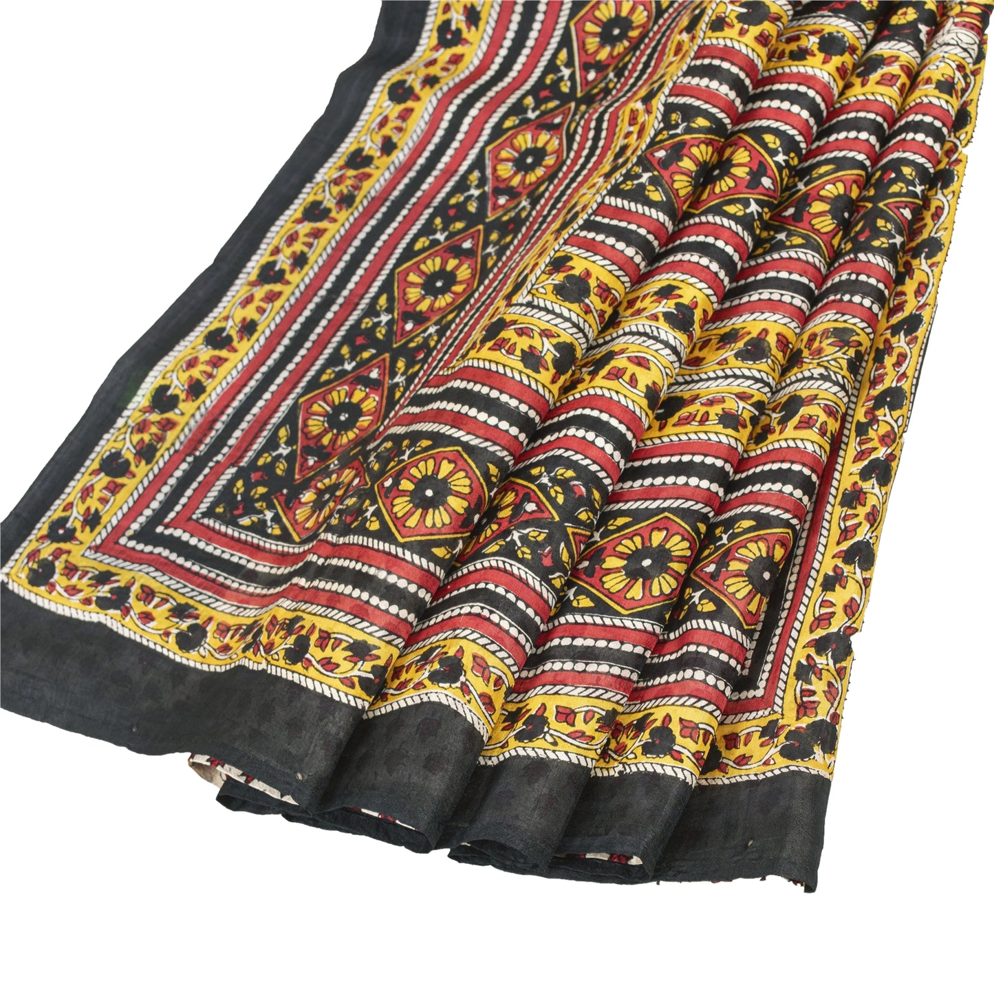 Sanskriti Vintage Sarees ivory 100% Pure Silk Printed Sari 5+yd Craft Fabric