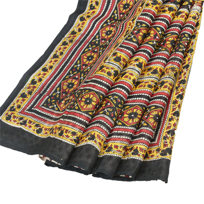 Sanskriti Vintage Sarees ivory 100% Pure Silk Printed Sari 5+yd Craft Fabric