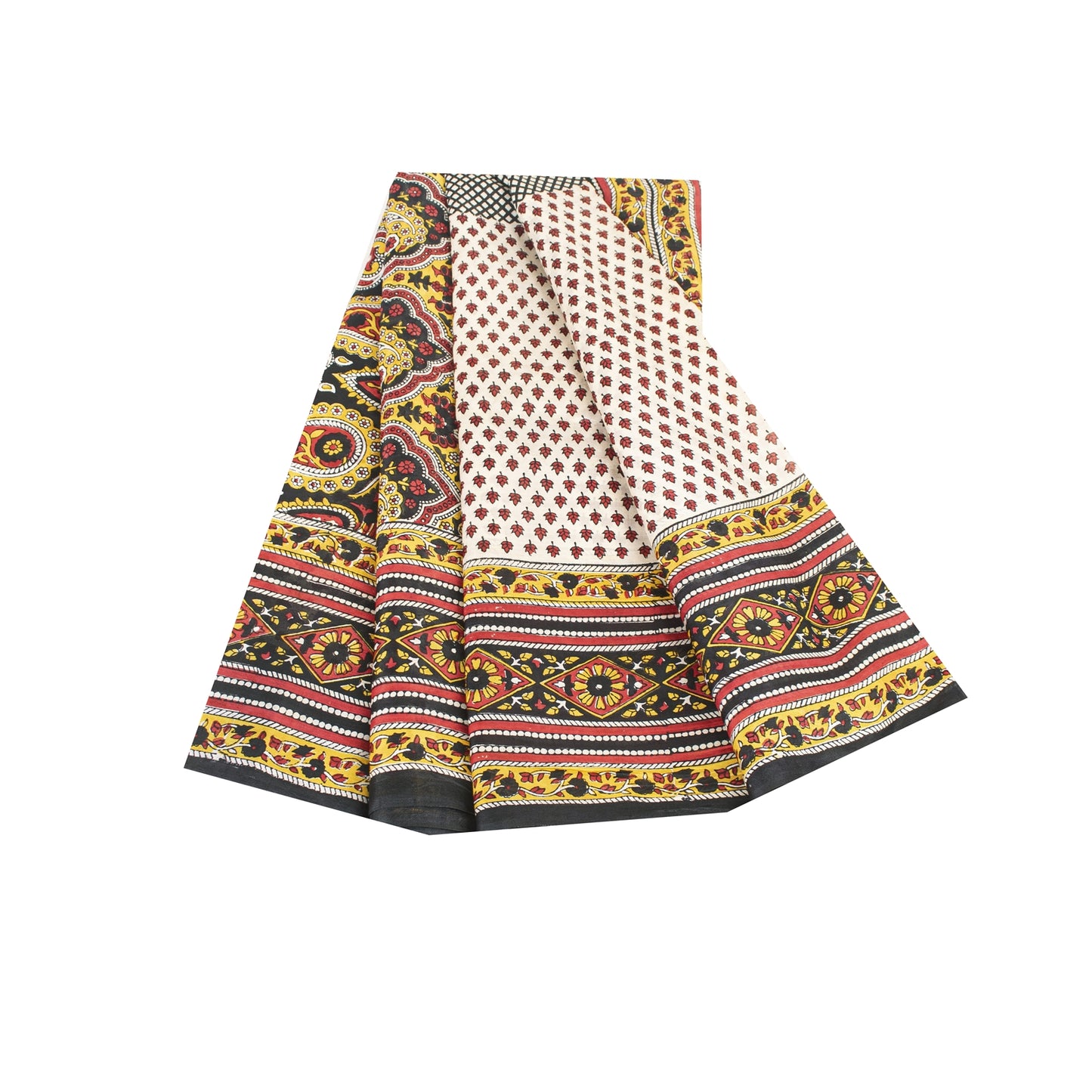 Sanskriti Vintage Sarees ivory 100% Pure Silk Printed Sari 5+yd Craft Fabric