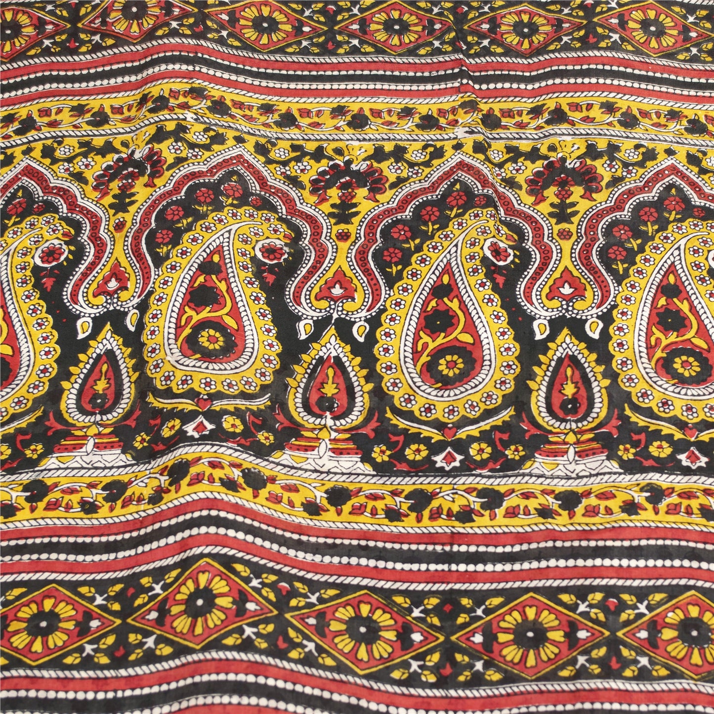 Sanskriti Vintage Sarees ivory 100% Pure Silk Printed Sari 5+yd Craft Fabric