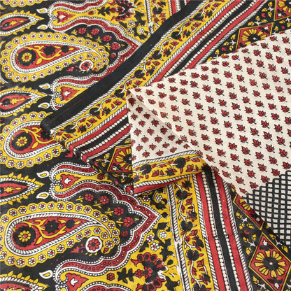 Sanskriti Vintage Sarees ivory 100% Pure Silk Printed Sari 5+yd Craft Fabric