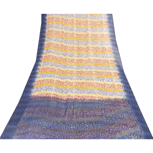 Sanskriti Vintage Sarees Multicolor Pure Georgette Print Sari 5+yd Craft Fabric