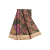 Sanskriti Vintage Sarees Green & Pink Pure Silk Printed Sari 6+yd Craft Fabric