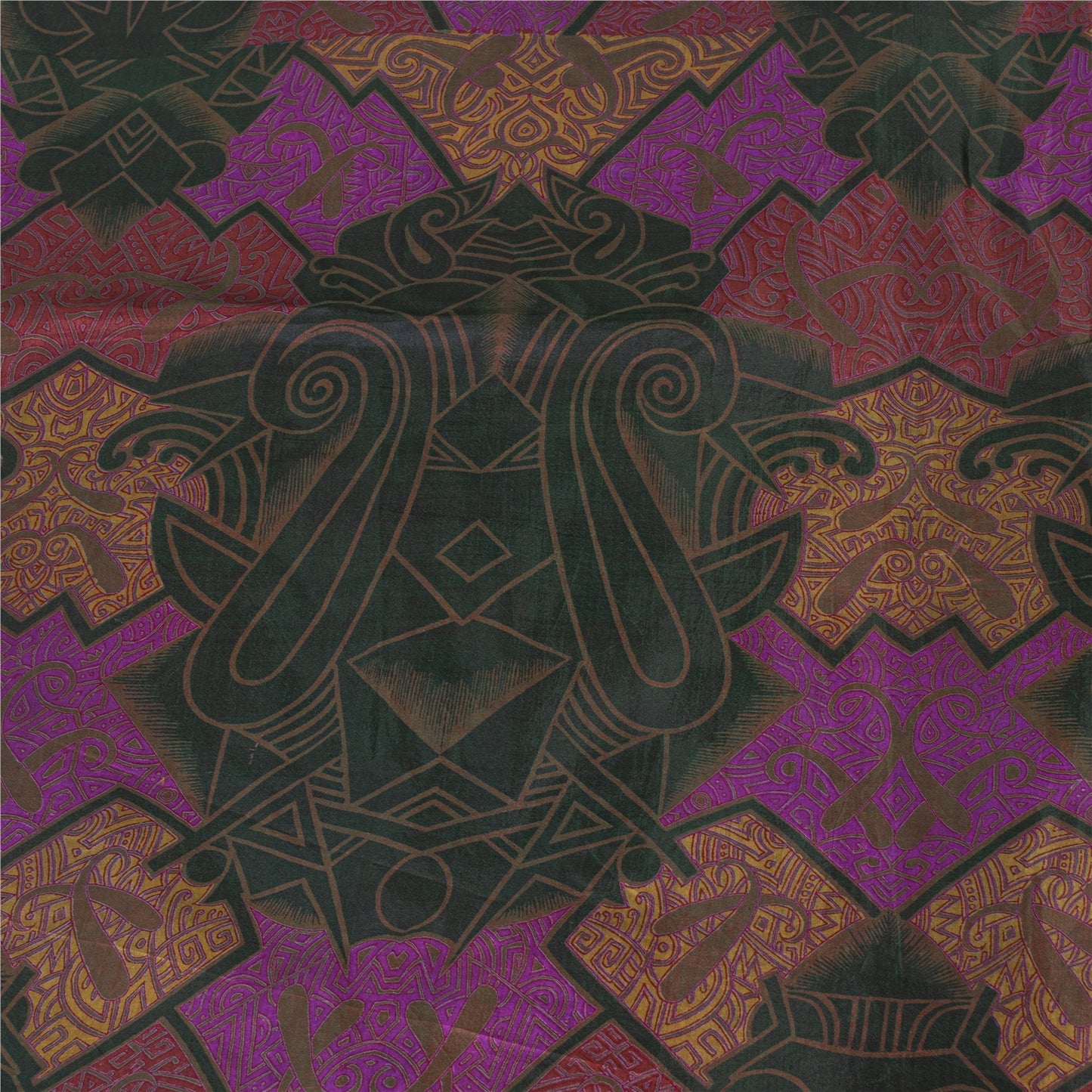 Sanskriti Vintage Sarees Green & Pink Pure Silk Printed Sari 6+yd Craft Fabric