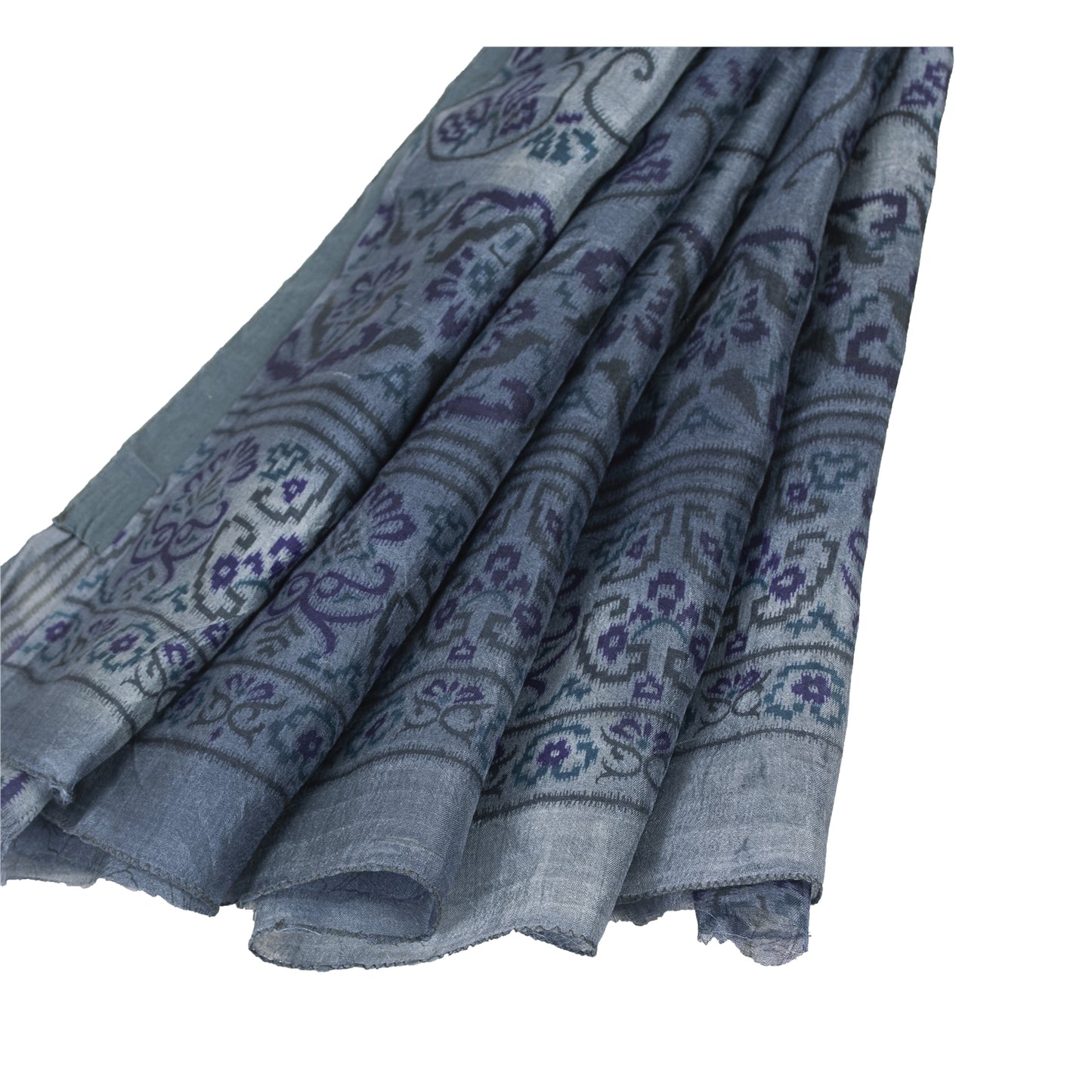 Sanskriti Vintage Sarees Gray Pure Silk Floral Print 5+yd Sari For DIY Projects
