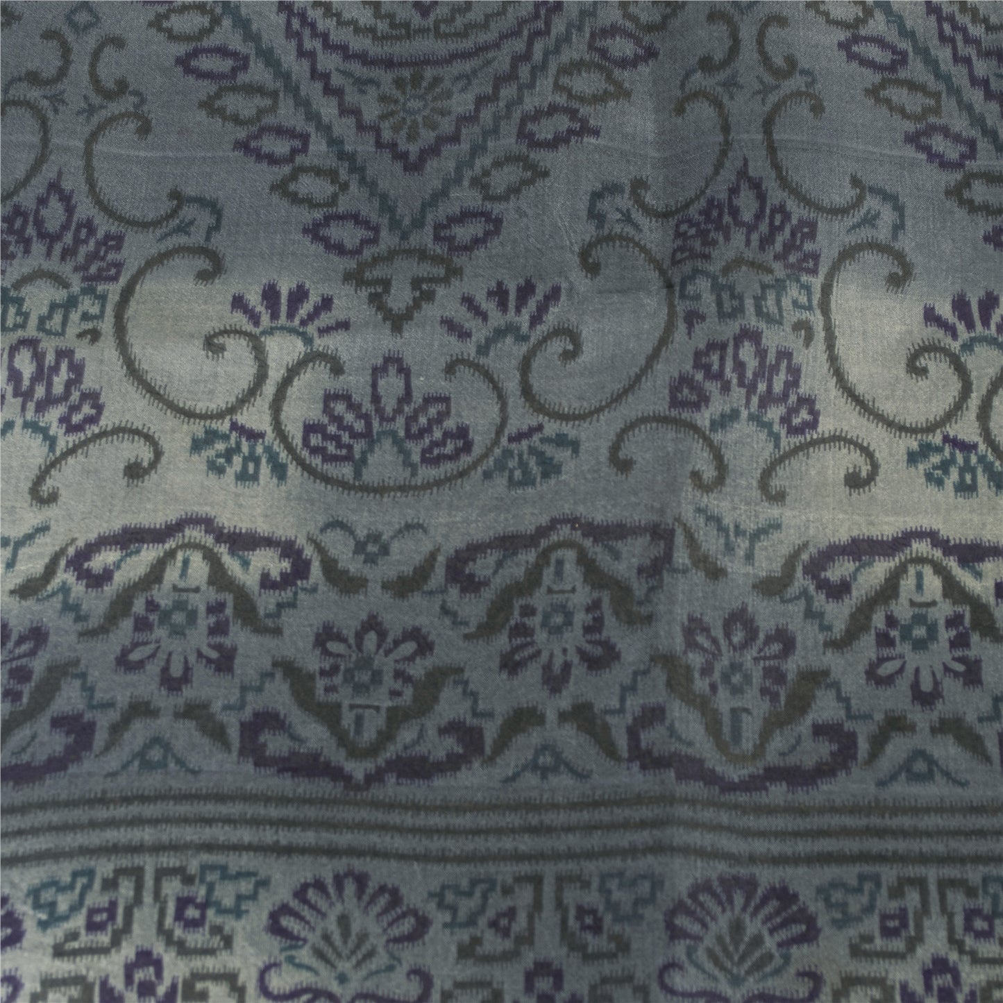 Sanskriti Vintage Sarees Gray Pure Silk Floral Print 5+yd Sari For DIY Projects