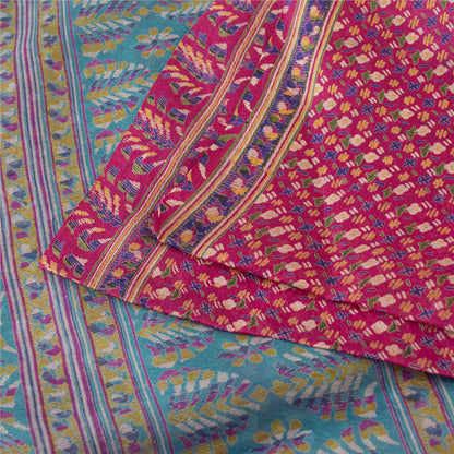 Sanskriti Vintage Sarees Pink Indian Pure Silk Printed Sari 5+yd Craft Fabric