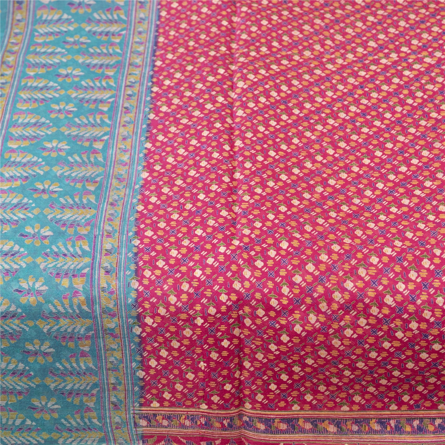 Sanskriti Vintage Sarees Pink Indian Pure Silk Printed Sari 5+yd Craft Fabric
