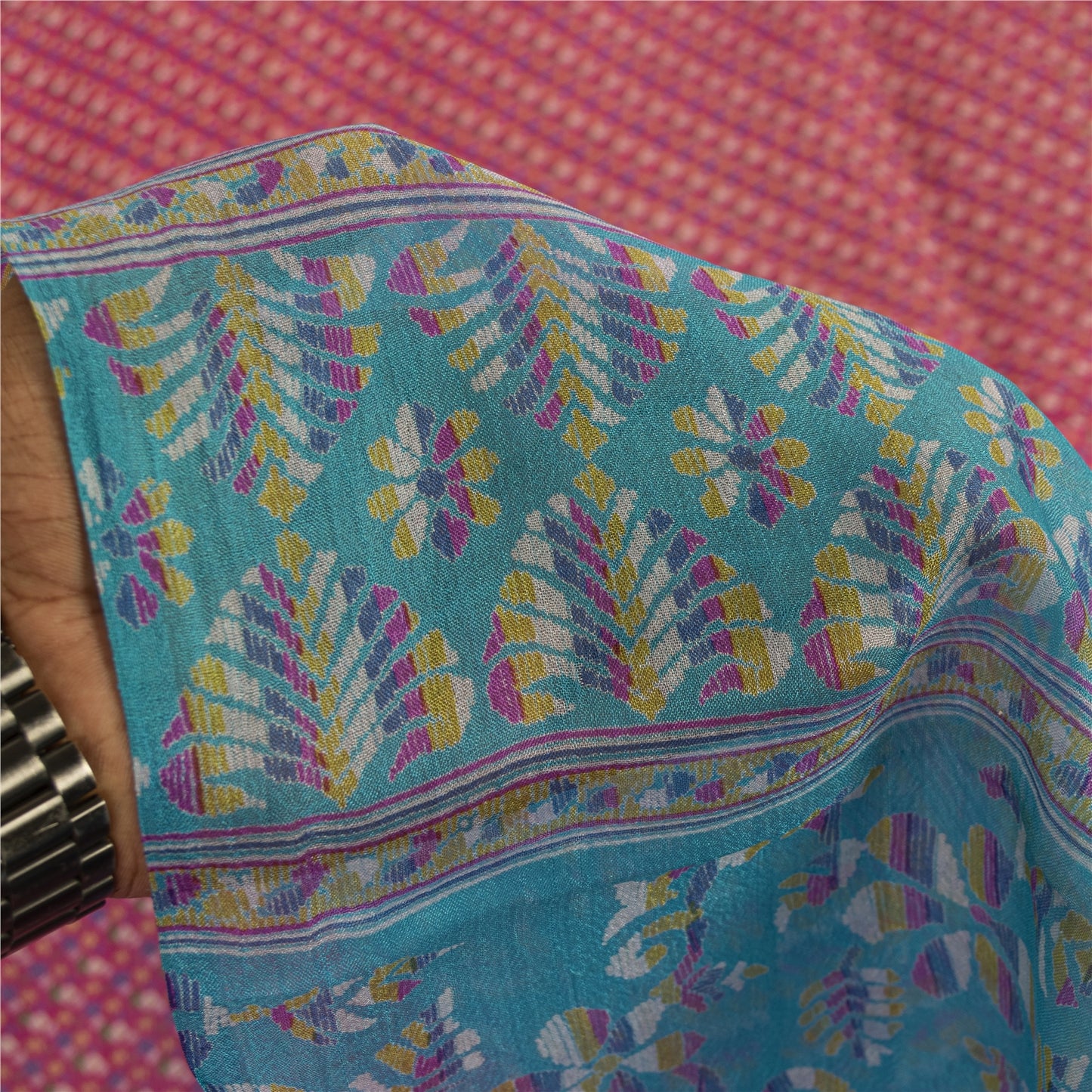 Sanskriti Vintage Sarees Pink Indian Pure Silk Printed Sari 5+yd Craft Fabric