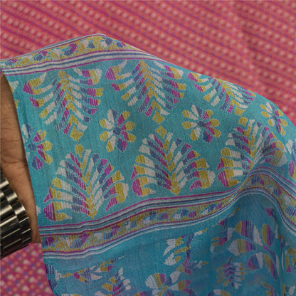 Sanskriti Vintage Sarees Pink Indian Pure Silk Printed Sari 5+yd Craft Fabric