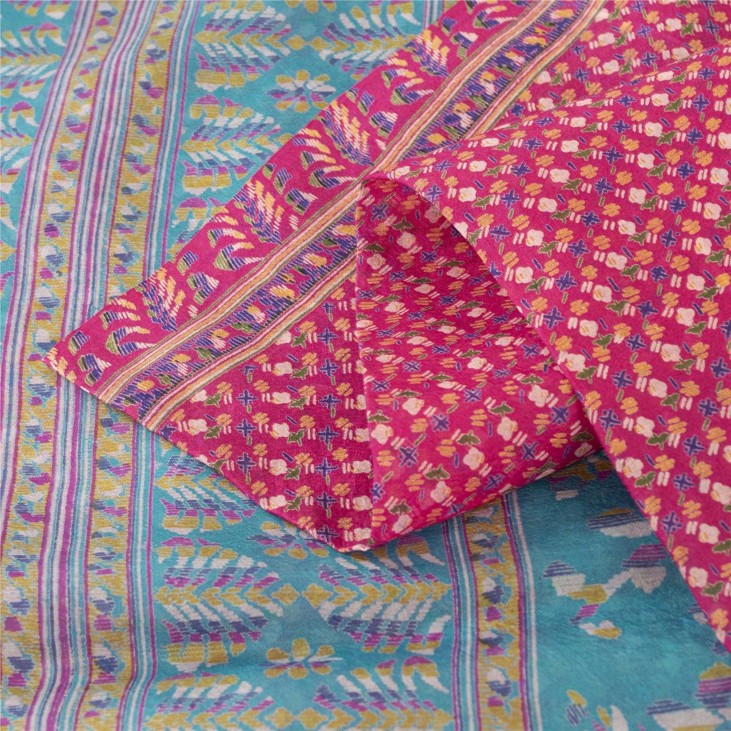 Sanskriti Vintage Sarees Pink Indian Pure Silk Printed Sari 5+yd Craft Fabric