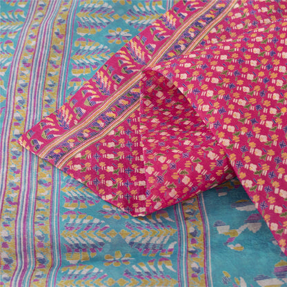 Sanskriti Vintage Sarees Pink Indian Pure Silk Printed Sari 5+yd Craft Fabric