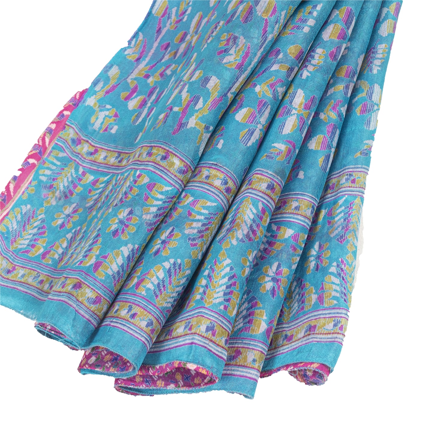 Sanskriti Vintage Sarees Pink Indian Pure Silk Printed Sari 5+yd Craft Fabric