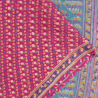 Sanskriti Vintage Sarees Pink Indian Pure Silk Printed Sari 5+yd Craft Fabric