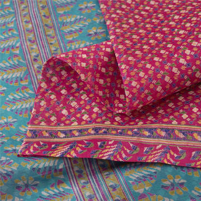 Sanskriti Vintage Sarees Pink Indian Pure Silk Printed Sari 5+yd Craft Fabric