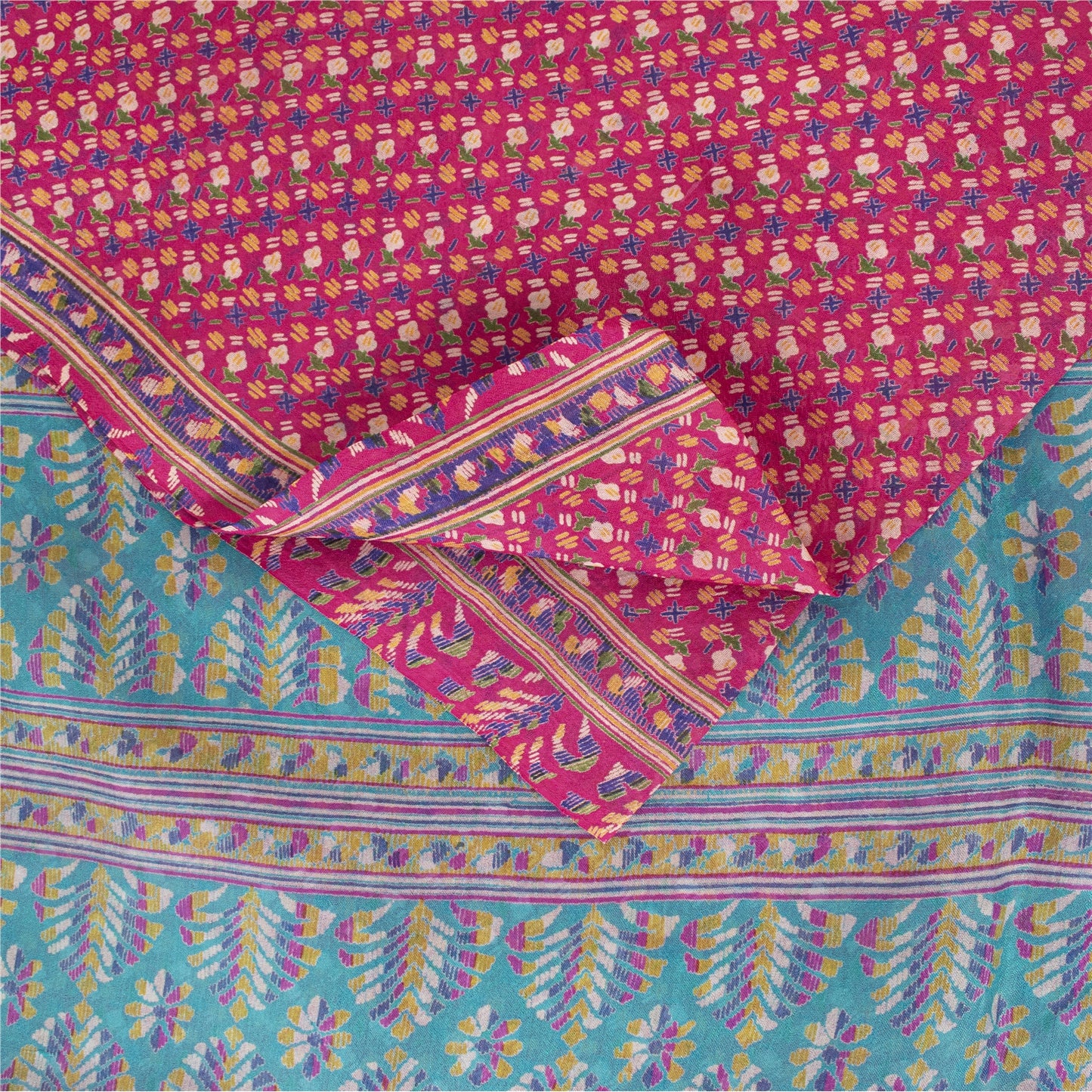 Sanskriti Vintage Sarees Pink Indian Pure Silk Printed Sari 5+yd Craft Fabric