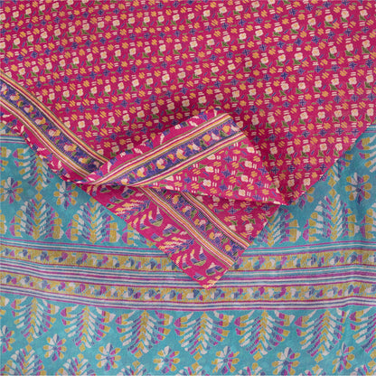 Sanskriti Vintage Sarees Pink Indian Pure Silk Printed Sari 5+yd Craft Fabric