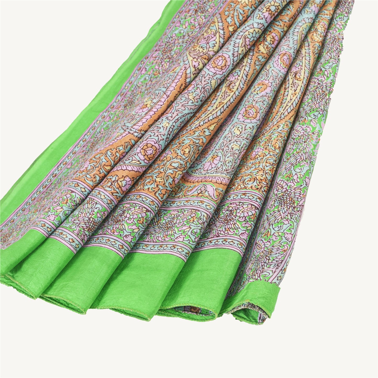 Sanskriti Vintage Sarees Green Pure Silk Floral Printed Sari 6yd Craft Fabric