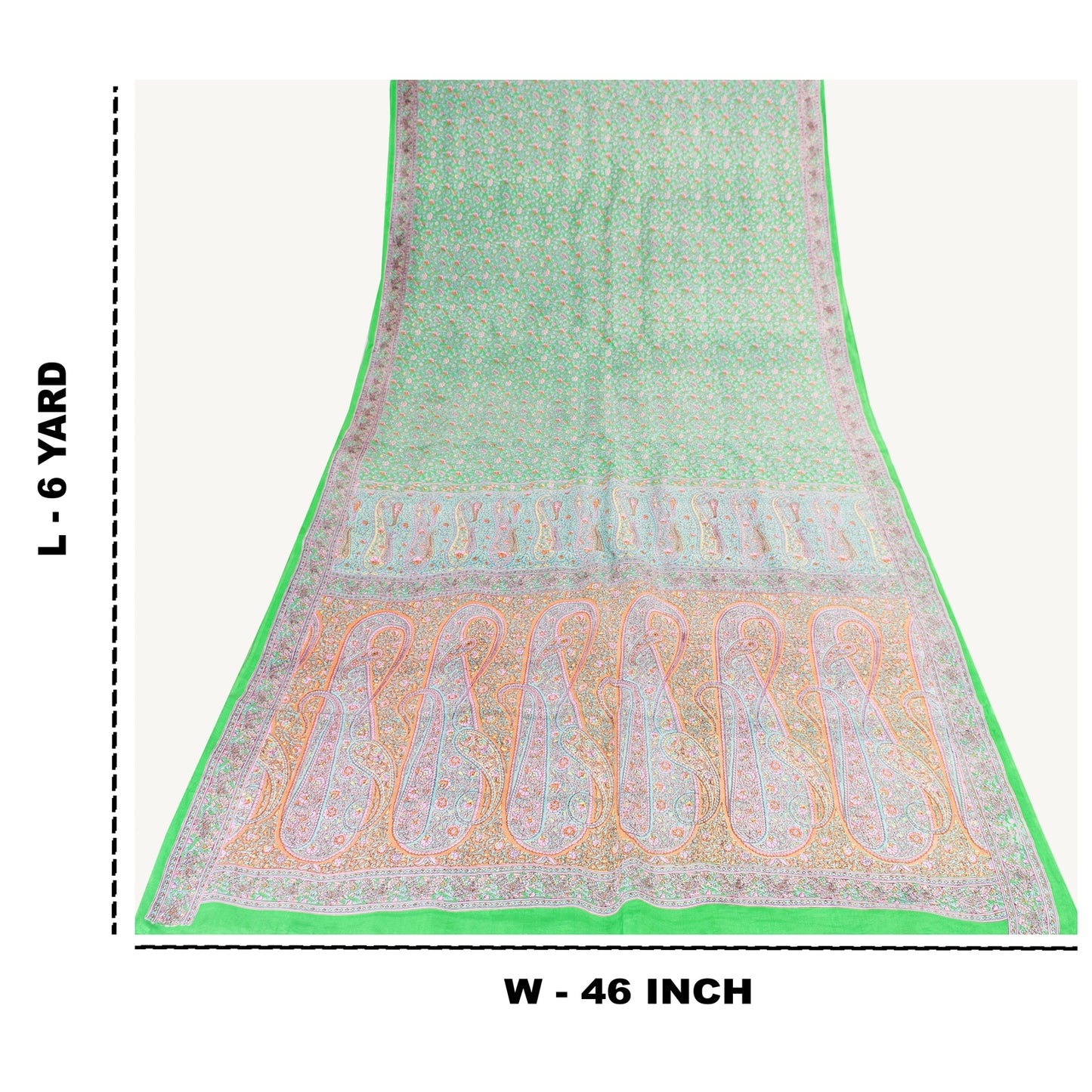 Sanskriti Vintage Sarees Green Pure Silk Floral Printed Sari 6yd Craft Fabric