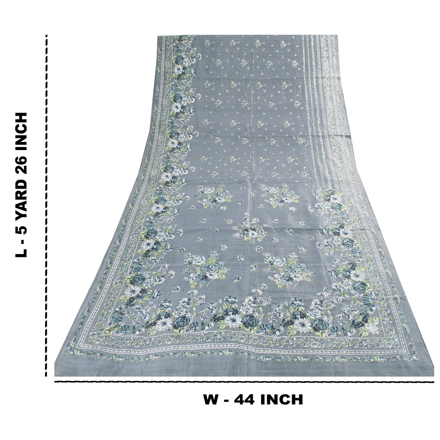 Sanskriti Vintage Sarees Gray Indian Pure Silk Printed Sari 5+yd Craft Fabric