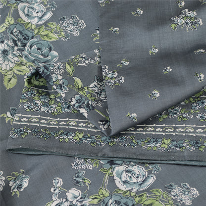 Sanskriti Vintage Sarees Gray Indian Pure Silk Printed Sari 5+yd Craft Fabric