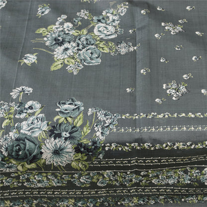 Sanskriti Vintage Sarees Gray Indian Pure Silk Printed Sari 5+yd Craft Fabric