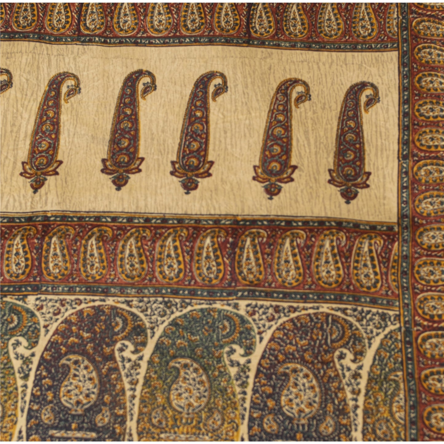 Sanskriti Vintage Sarees Cream Pure Silk Paisley Printed Sari 5+yd Craft Fabric