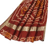 Sanskriti Vintage Sarees Yellow & Red Bandhani Pure Silk Print Sari 5+yd Fabric
