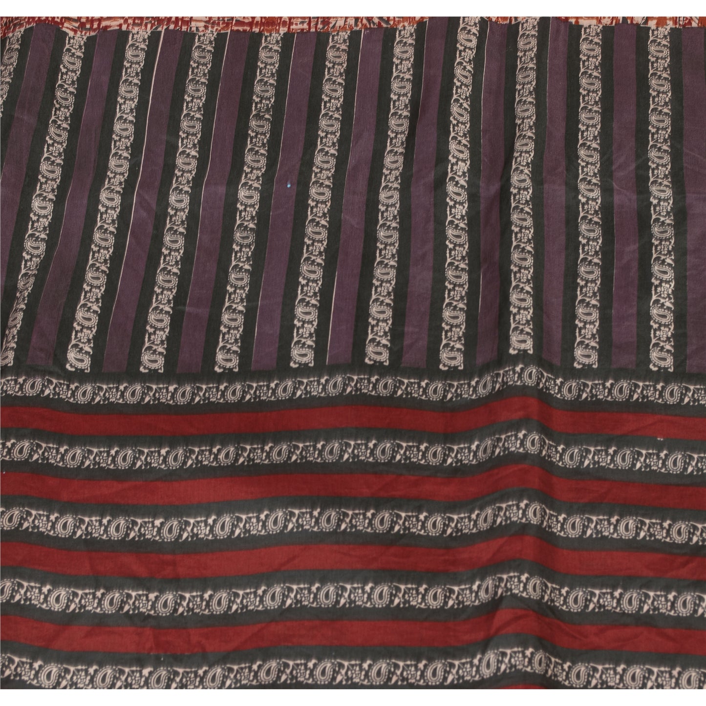 Sanskriti Vintage Sarees Red Indian Pure Silk Printed Sari 5+yd Craft Fabric