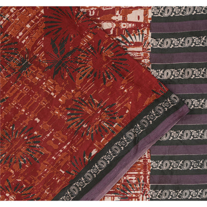 Sanskriti Vintage Sarees Red Indian Pure Silk Printed Sari 5+yd Craft Fabric