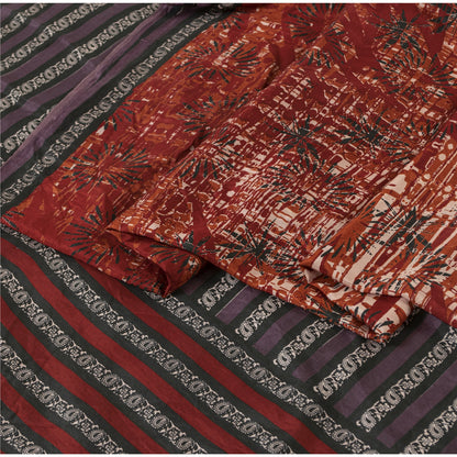 Sanskriti Vintage Sarees Red Indian Pure Silk Printed Sari 5+yd Craft Fabric