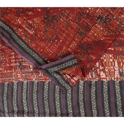 Sanskriti Vintage Sarees Red Indian Pure Silk Printed Sari 5+yd Craft Fabric