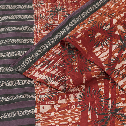 Sanskriti Vintage Sarees Red Indian Pure Silk Printed Sari 5+yd Craft Fabric