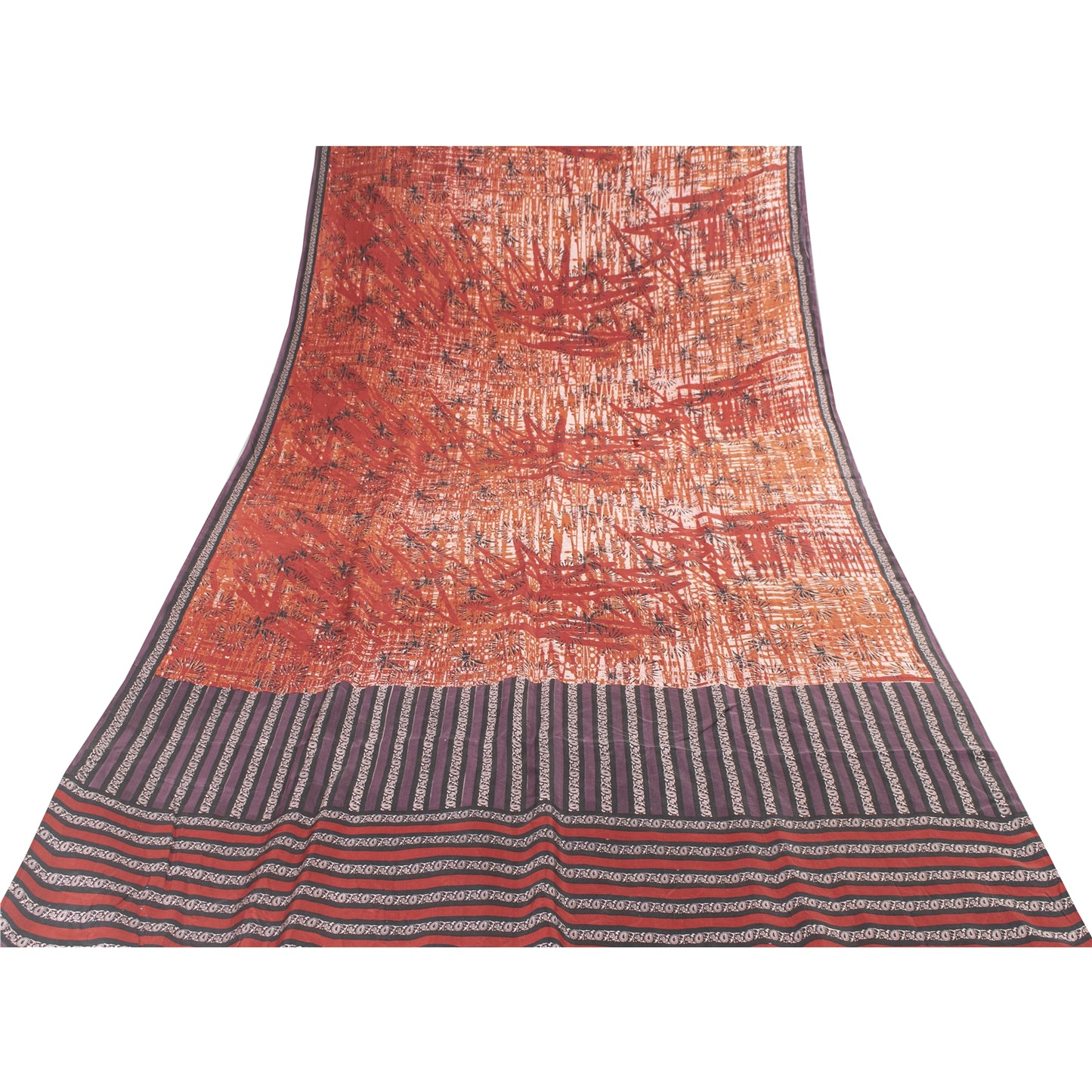 Sanskriti Vintage Sarees Red Indian Pure Silk Printed Sari 5+yd Craft Fabric