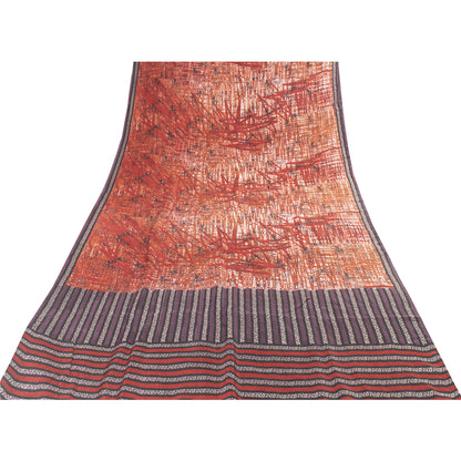 Sanskriti Vintage Sarees Red Indian Pure Silk Printed Sari 5+yd Craft Fabric