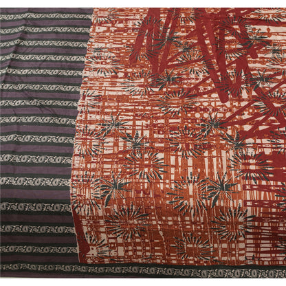 Sanskriti Vintage Sarees Red Indian Pure Silk Printed Sari 5+yd Craft Fabric